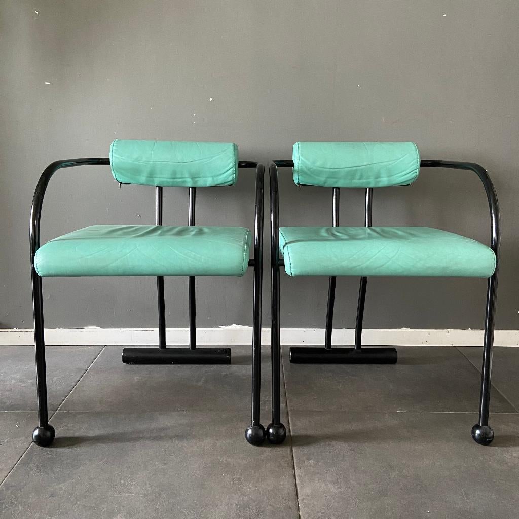 Vintage Noors Post modern design stoelen mint Memphis stijl, Huis en Inrichting, Stoelen, Ophalen, Overige kleuren, Bik Bok, Memphis