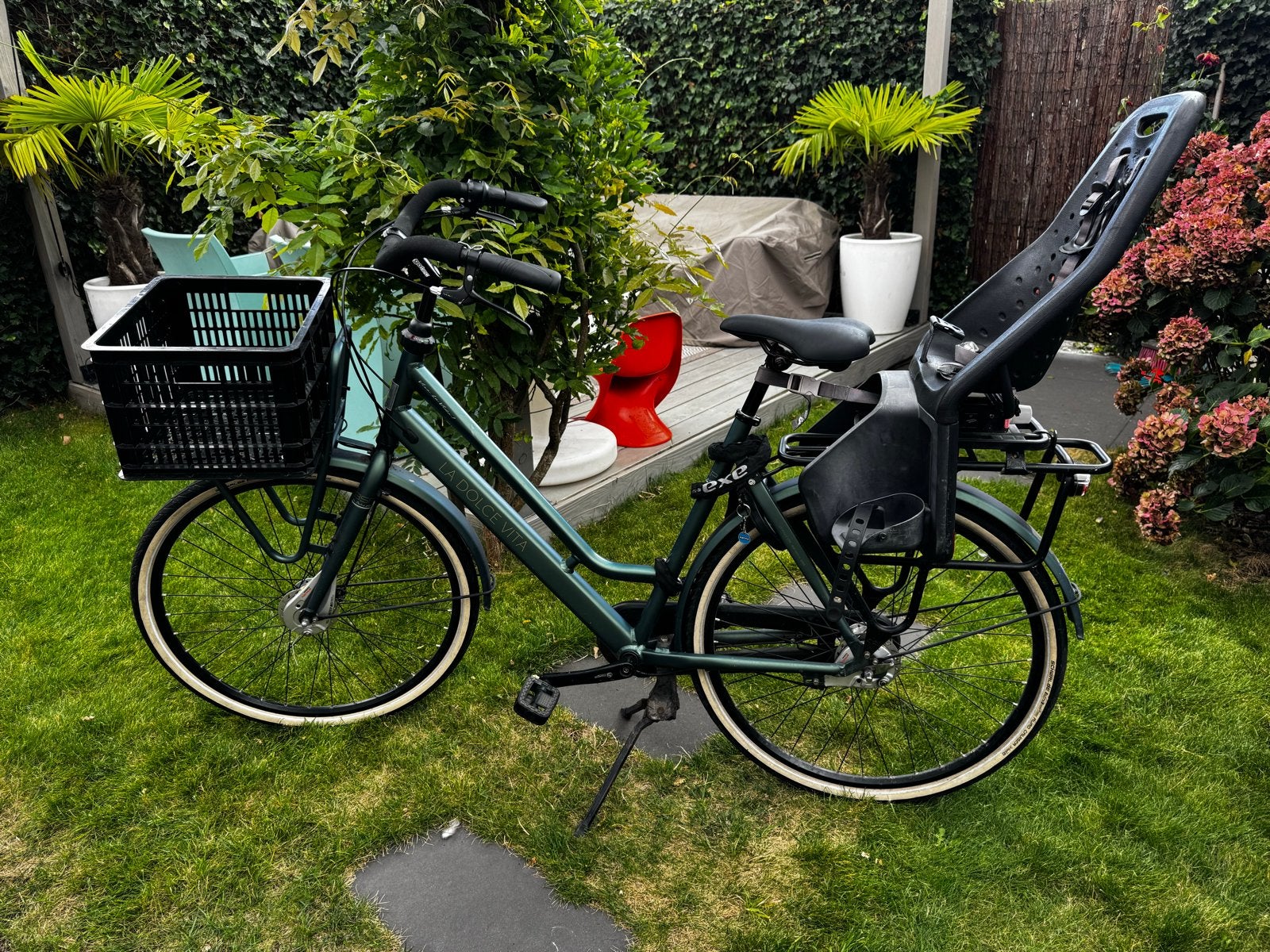 Damesfiets 'La Dolce Vita' met kinderzitje en mand, Terugtraprem, Ophalen, Overige merken, 53 tot 56 cm