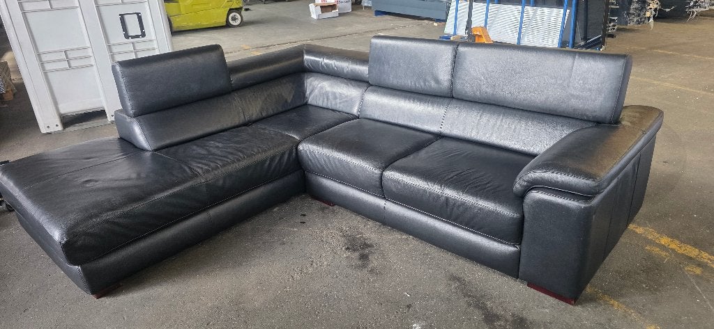 Zwarte Leren Hoekbank - Comfortabel en Stijlvol