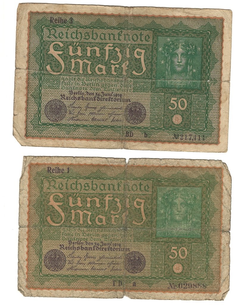 oud biljet Reichsbanknote 50 mark, Ophalen, Duitsland, Los biljet