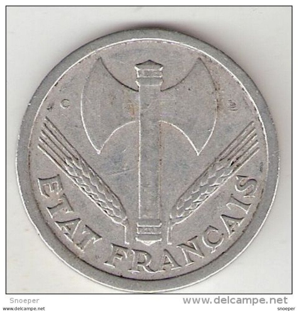 france 2 francs 1944 C vichy km 904.3 vf+, Verzenden, Frankrijk, Losse munt