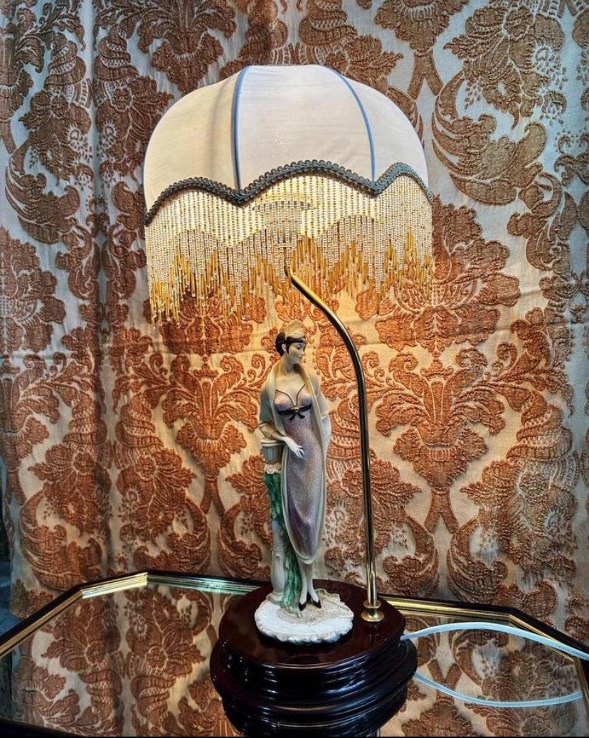 Vintage tafellamp kraaltjes twenty’s Charleston, Ophalen of Verzenden, Zo goed als nieuw, Glas, Minder dan 50 cm
