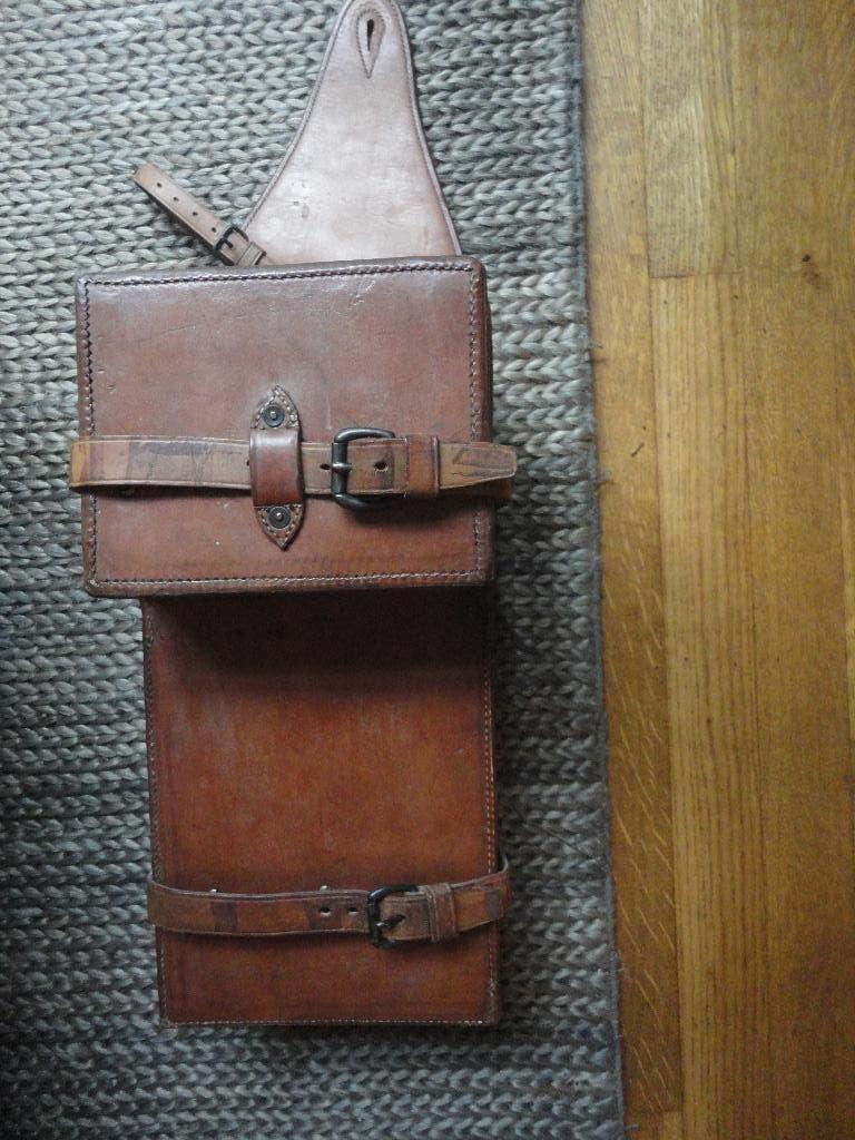 antieke BRUINE LEREN ZADELTAS PAARD, koffer, Ophalen of Verzenden
