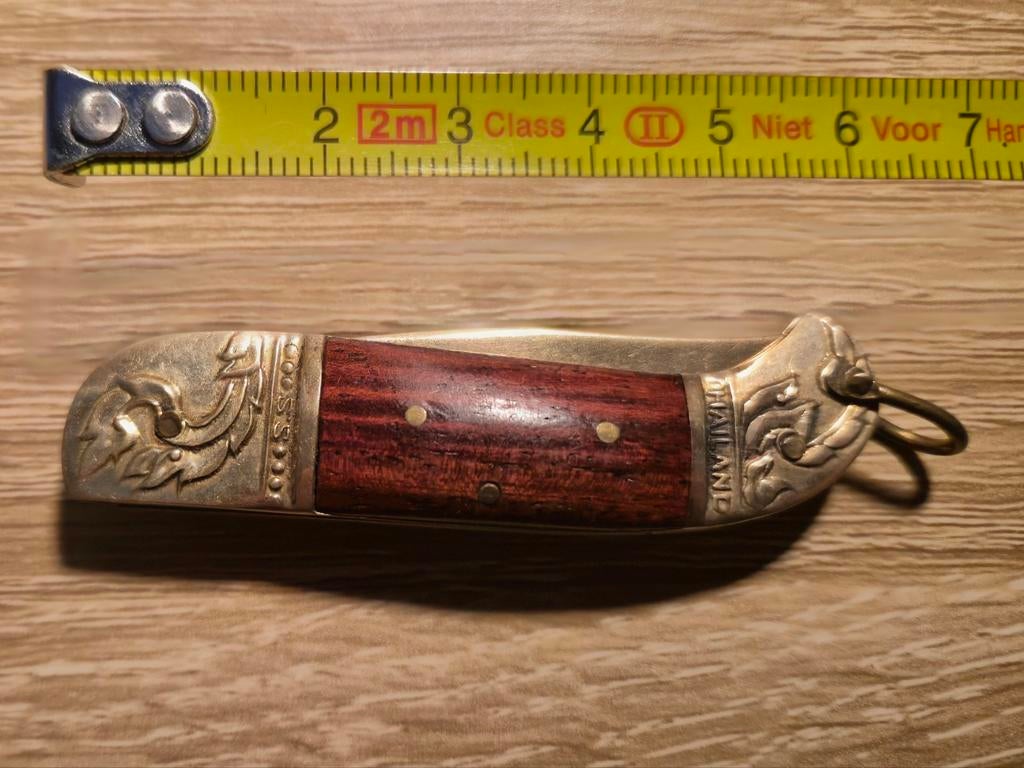 Vintage zakmes, koper met houten inleg (Thailand), Antiek en Kunst, Ophalen of Verzenden