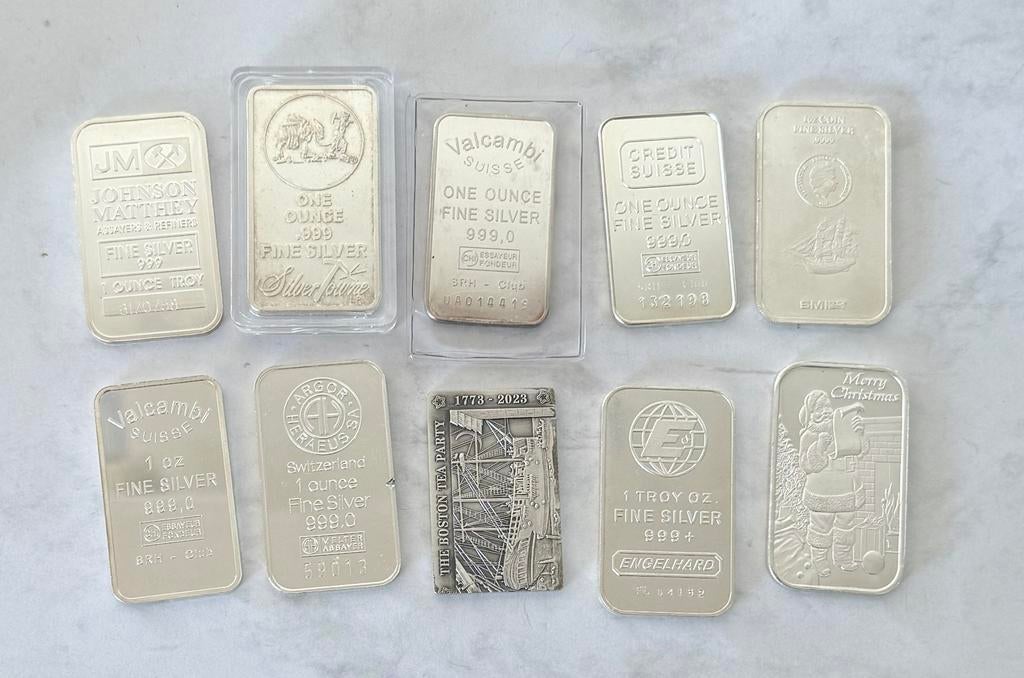 GERSERVEERD 10x 1 oz zilver Diver/ Engelhard Johnson Matthey, Postzegels en Munten, Edelmetalen en Baren, Ophalen of Verzenden