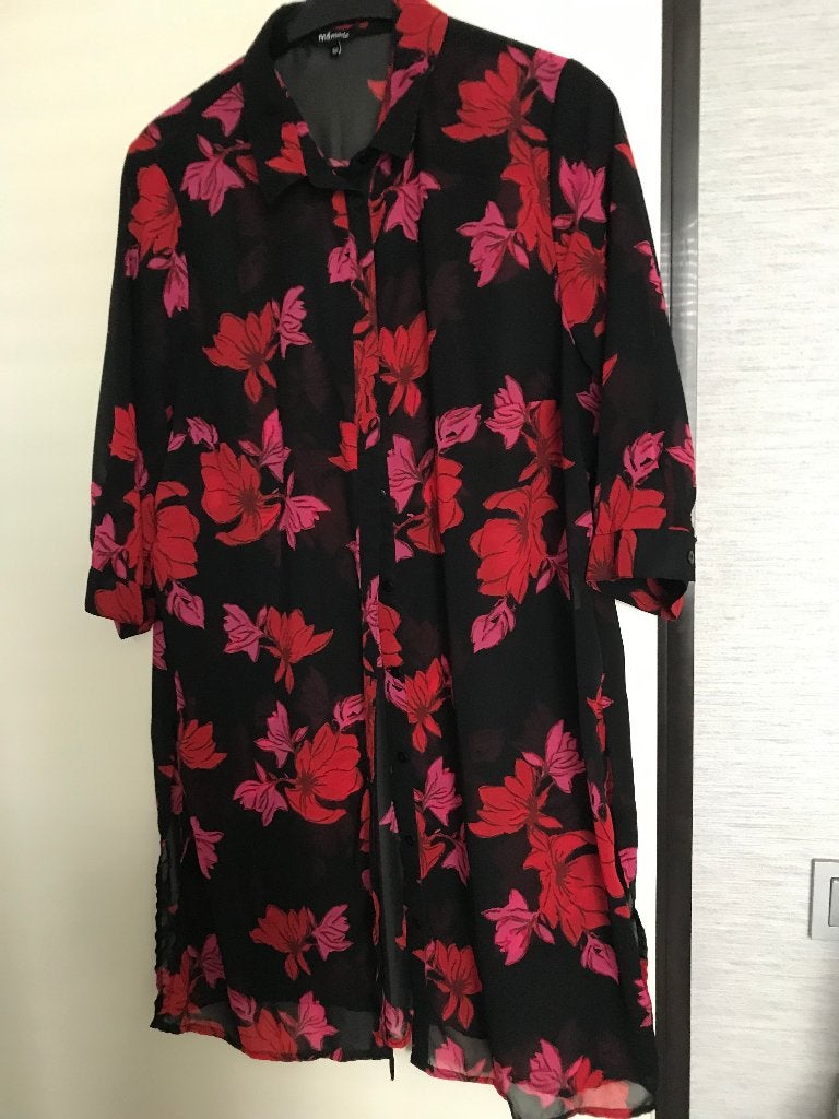 Lange voile blouse MS Mode maat 50, Kleding | Dames, Grote Maten, Ophalen of Verzenden, Zo goed als nieuw, Zwart, Blouse of Tuniek