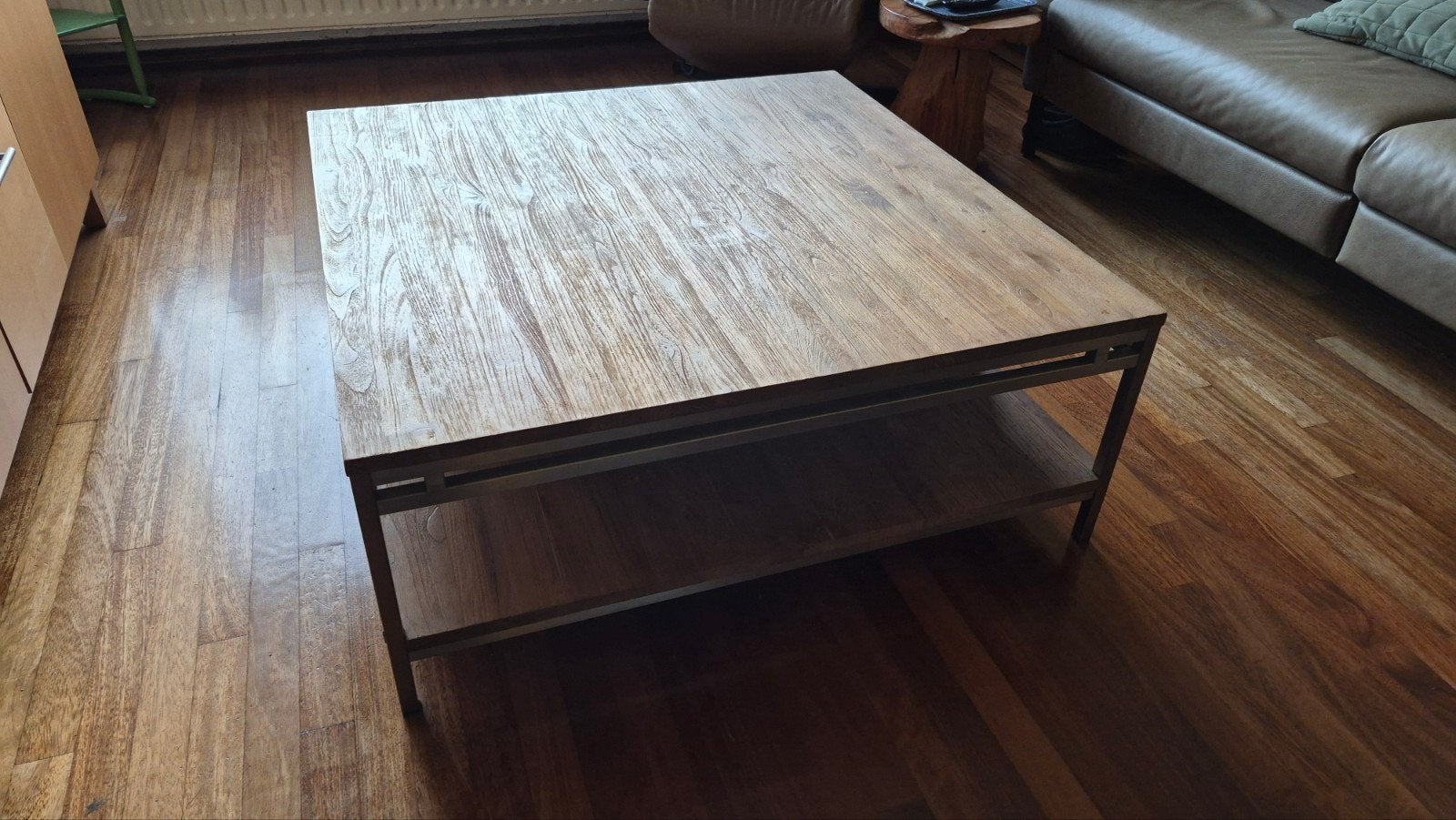 Salontafel van teakhout en metaal, Ophalen, Gebruikt, Modern, Industrieel, Vierkant