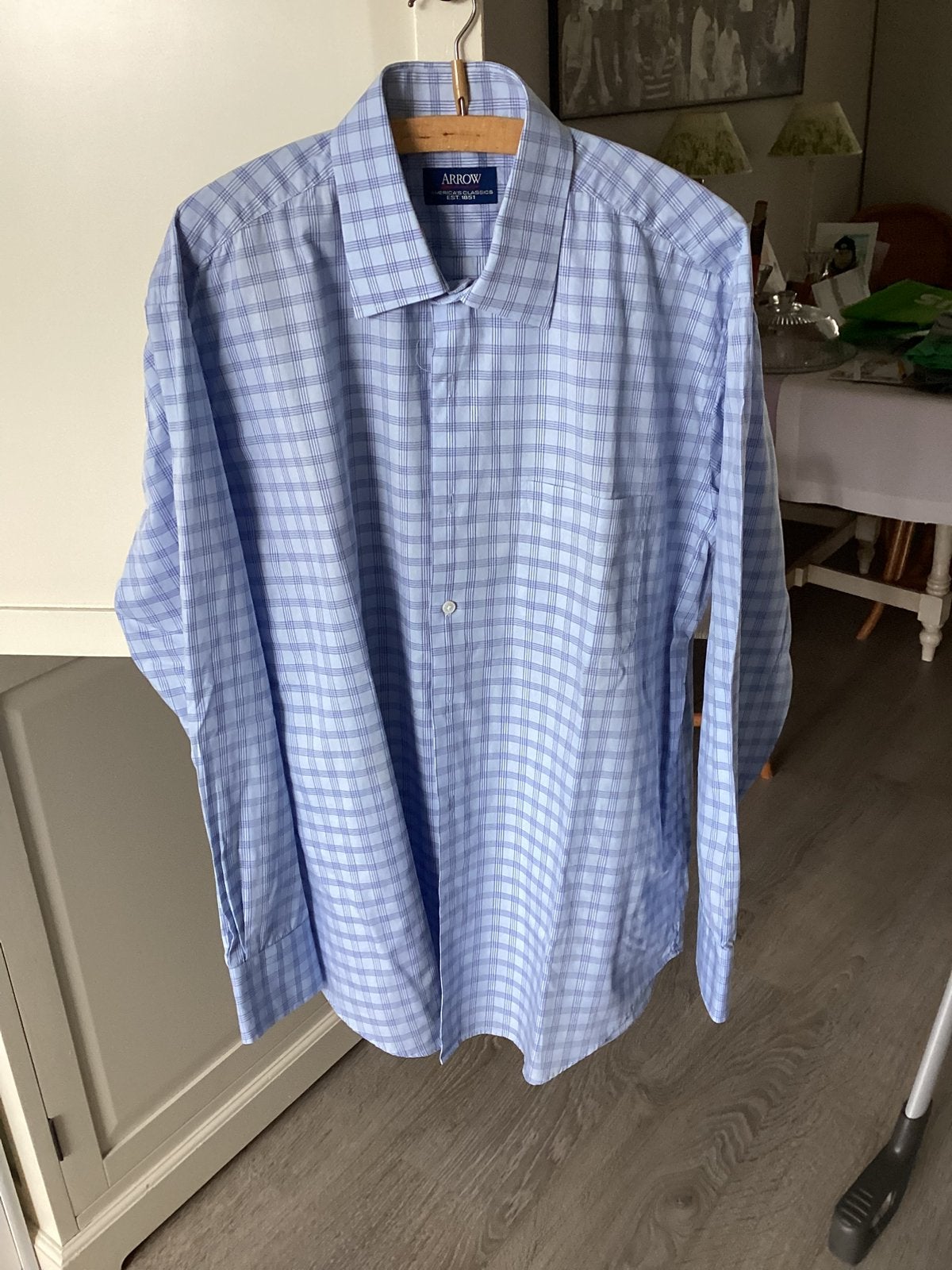 Blauw geruit ARROW overhemd., Ophalen of Verzenden, Zo goed als nieuw, Blauw, Halswijdte 43/44 (XL)