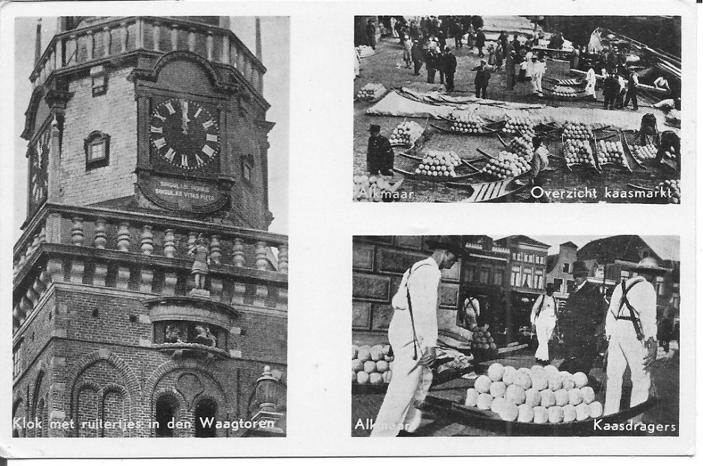 Oude ansichtkaart Alkmaar: Waagtoren en Kaasmarkt, Ophalen of Verzenden, 1940 tot 1960, Gelopen, Noord-Holland