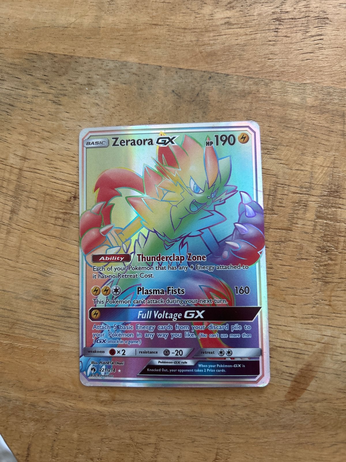 (Twv 57 euro)Zeraora GX Rainbow Rare Pokémon Kaart (212/214), Ophalen of Verzenden, Zo goed als nieuw, Losse kaart, Foil