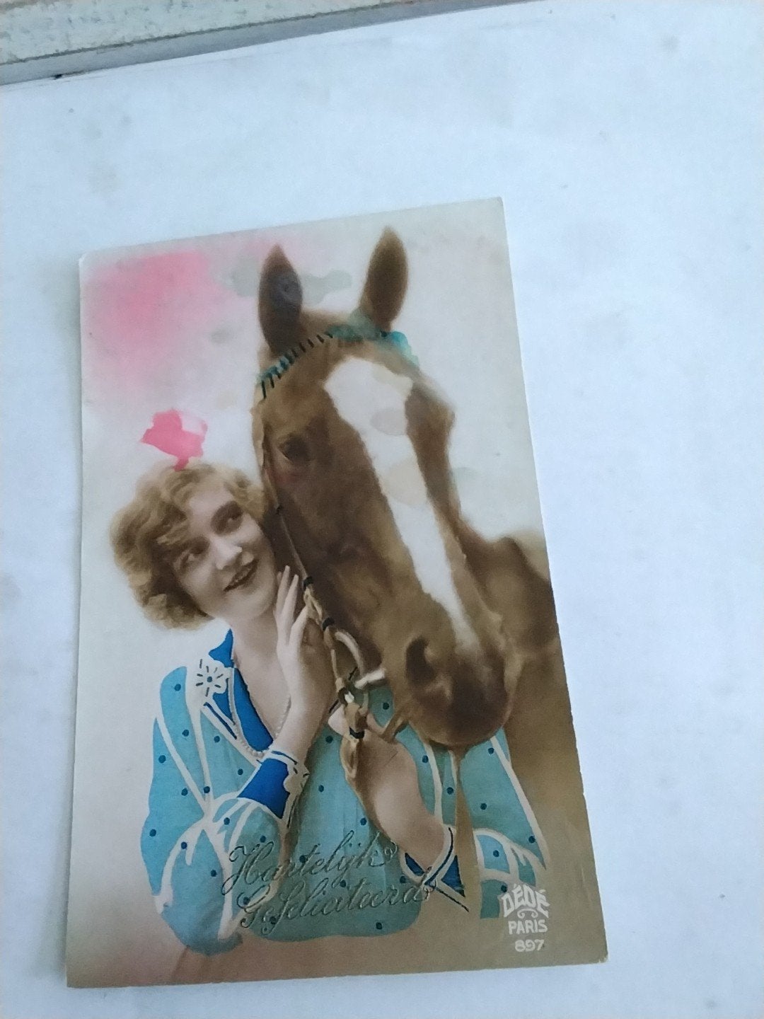 Antieke Ansichtkaart: Vrouw met Paard - DEDE Paris, Verzamelen, Ophalen of Verzenden