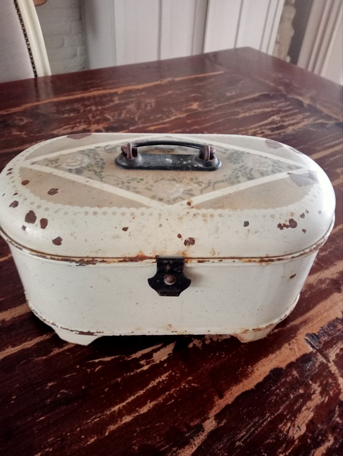 Brocante emaille lunchbox, Antiek en Kunst, Ophalen of Verzenden