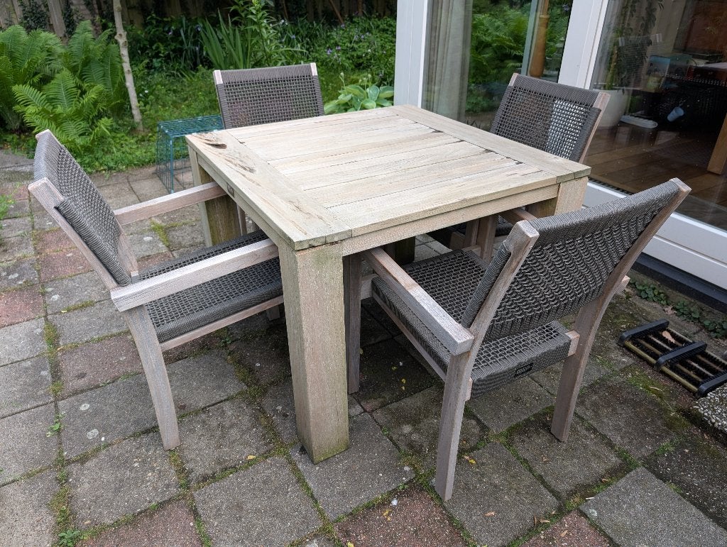 ROUGH 4-persoons tuinset teakhout, Ophalen, 4 zitplaatsen, Gebruikt, Teakhout