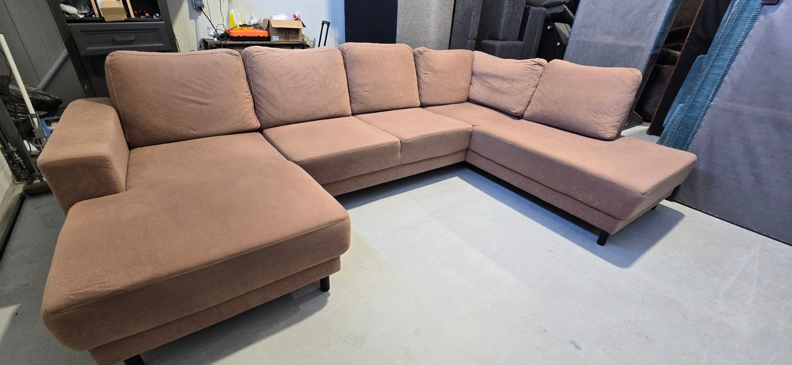 U-bank zitmax bruin/taupe met losse rugkussens, Ophalen, Gebruikt, 300 cm of meer, Metaal