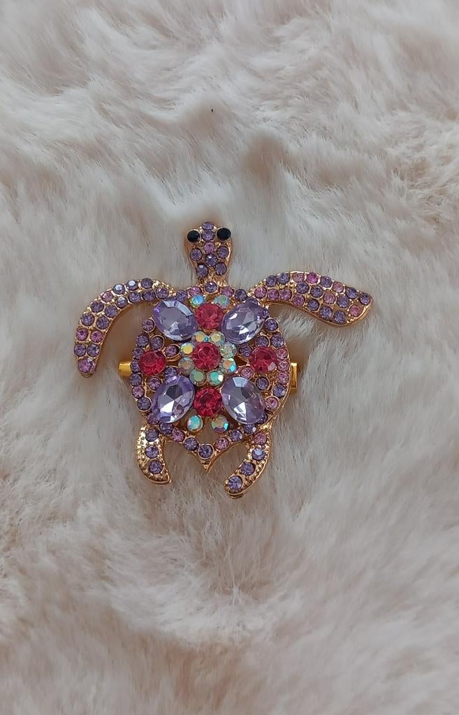 Kleurrijke schildpad broche met strass steentjes, Sieraden, Tassen en Uiterlijk, Broches, Overige materialen, 4 tot 7 cm, Nieuw