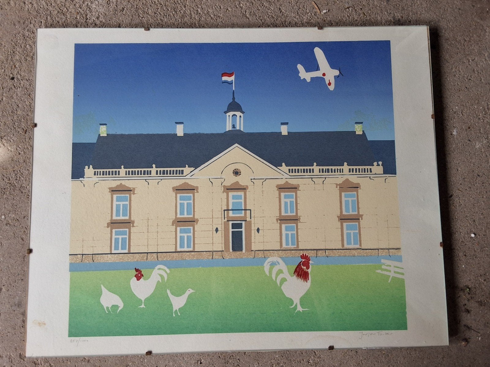 Jurjen Fontein - Coudewater, oude hoofdgebouw (40x50 cm), Gelimiteerde oplage, Ophalen, Landschappen, Zeefdruk