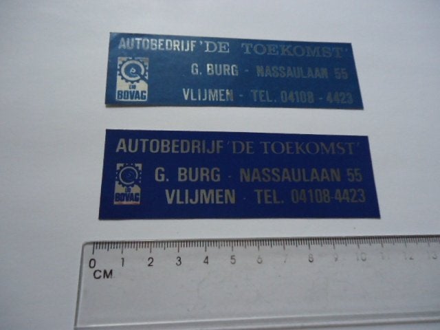 sticker oud Vlijmen brabant Bovag auto garage autobedrijf 2x, Verzenden, Zo goed als nieuw, Bedrijf of Vereniging