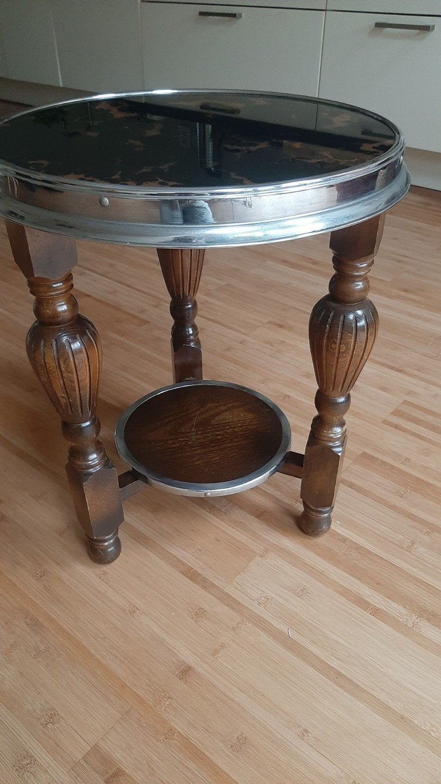 Vintage Art Deco Rooktafel - Marmerpatroon & Houten Poten, Ophalen