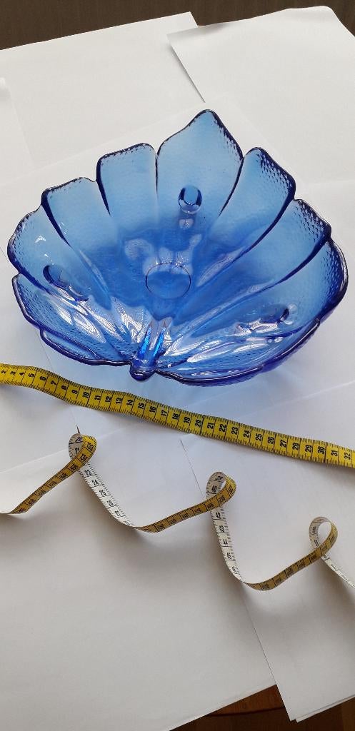 Serveer- of sierschalen  in fantasie bladeren - blauw glas, Ophalen of Verzenden