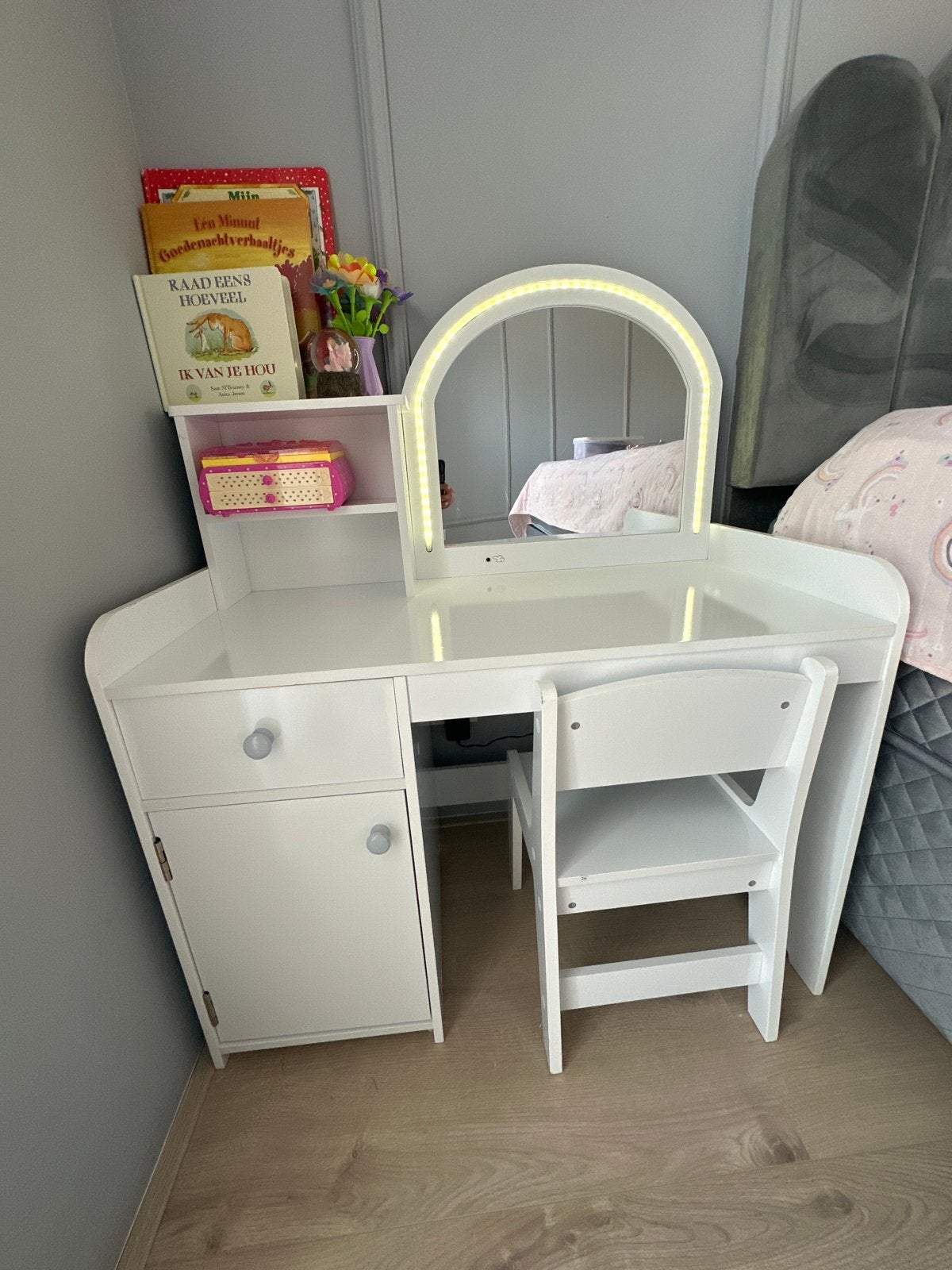 Kaptafel met spiegel en LED-verlichting voor kinderen, Ophalen, 100 tot 150 cm, Nieuw, 50 tot 100 cm