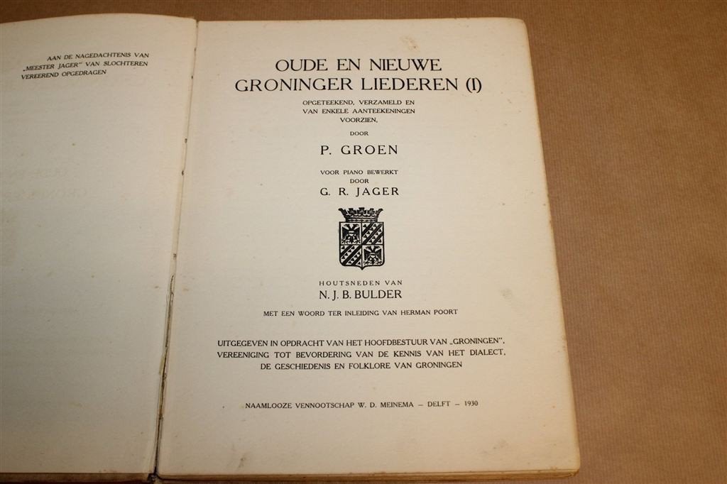 Oude Groninger Liederen — Houtsneden Nico Bulder 1930, Ophalen of Verzenden, Gelezen