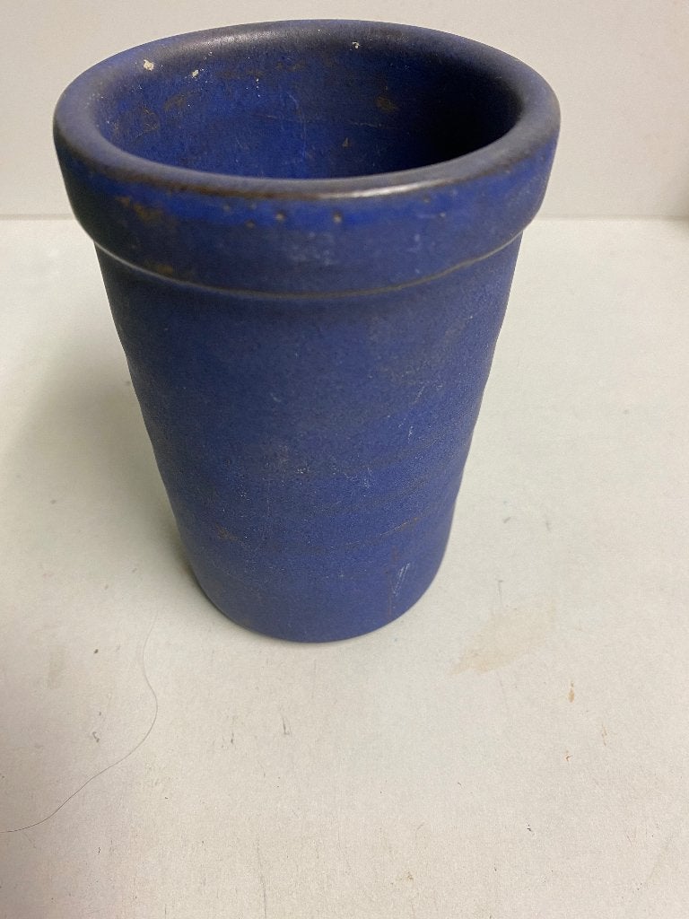 Blauwe keramische vaas/potje - Gebruikt, Blauw, Ophalen of Verzenden, Steen/keramiek, 11 cm