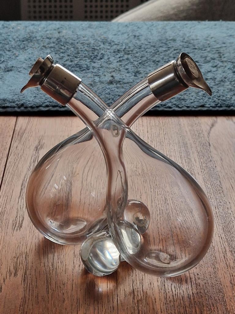 Antiek Olie & Azijn Flesjes Glas Met Zilver Schenktuit., Ophalen of Verzenden