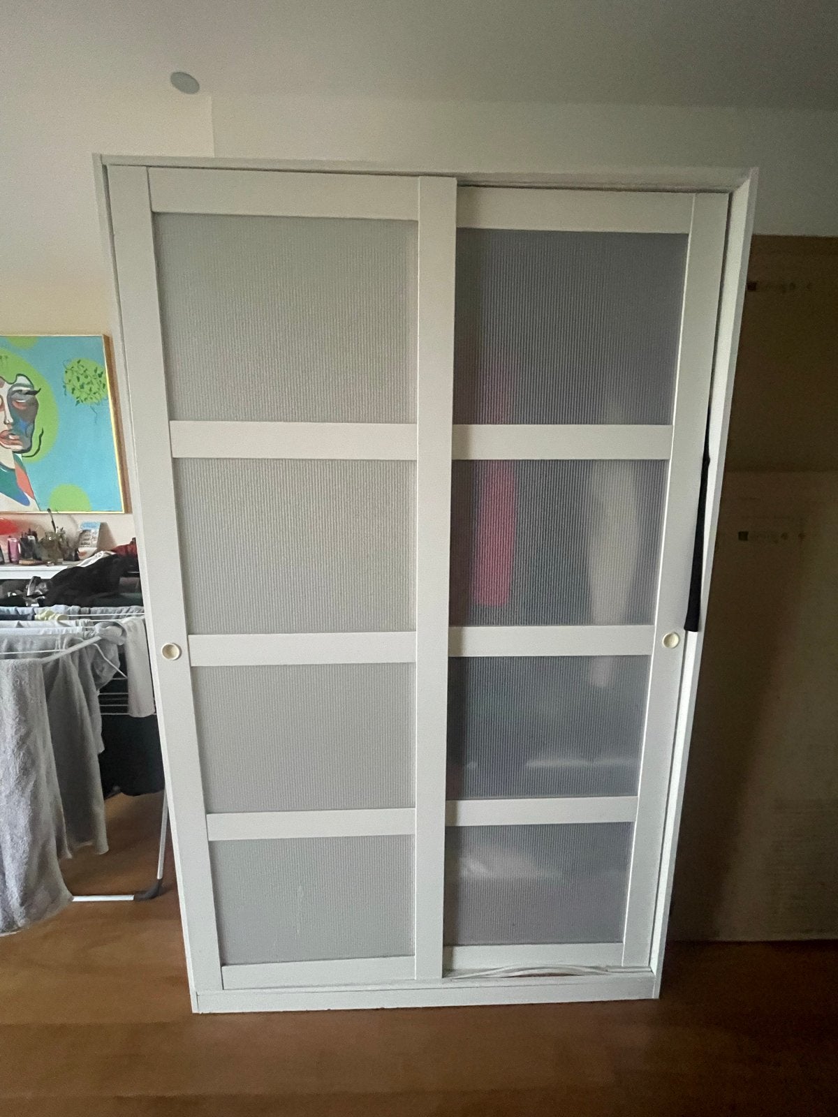 Witte IKEA kledingkast met schuifdeuren (190x120x57 cm), Ophalen, Gebruikt, 100 tot 150 cm, 150 tot 200 cm