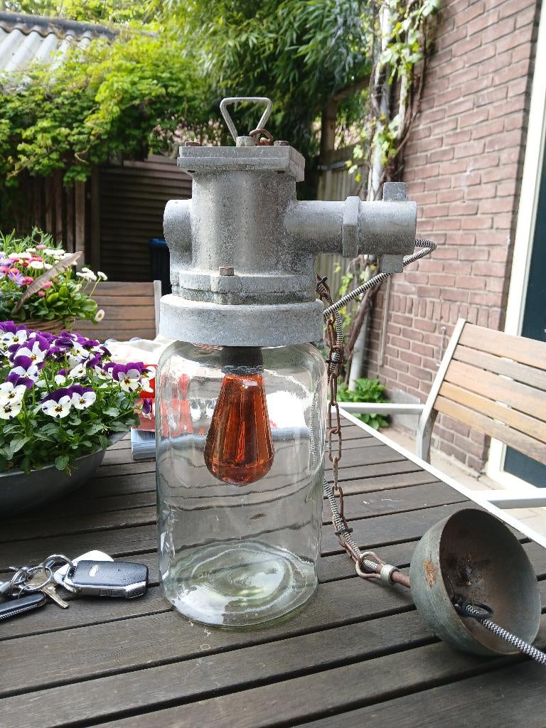 Industriële lamp, Huis en Inrichting, Ophalen of Verzenden, Zo goed als nieuw, Glas, 75 cm of meer