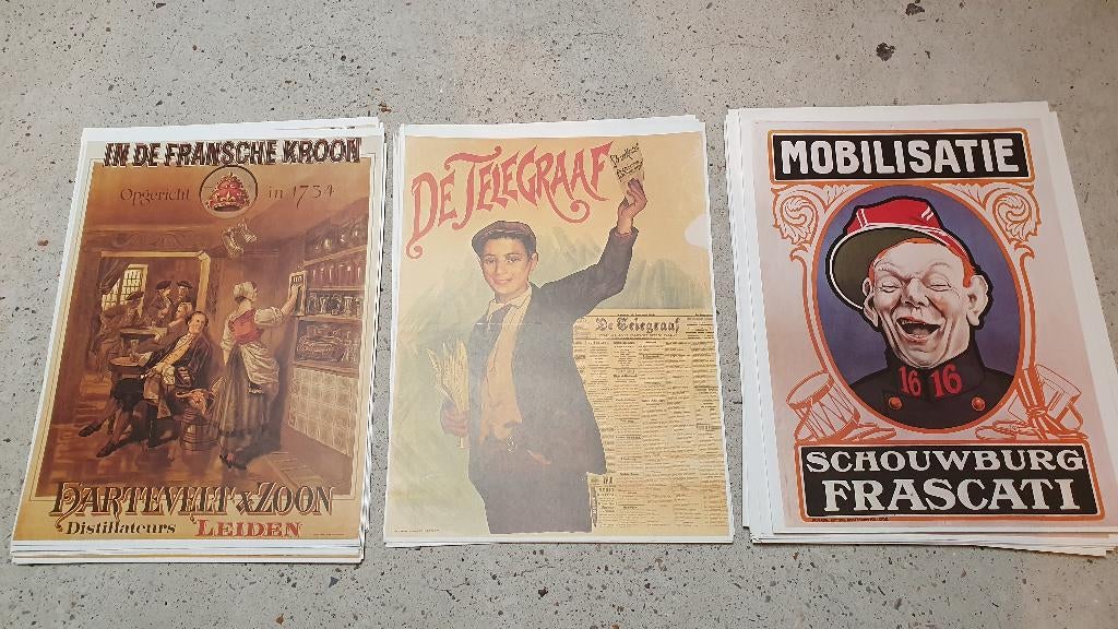 3 prenten Telegraaf, Mobilisatie, Fransche Kroon, Verzamelen, Ophalen of Verzenden, Voor 1940, Overige onderwerpen