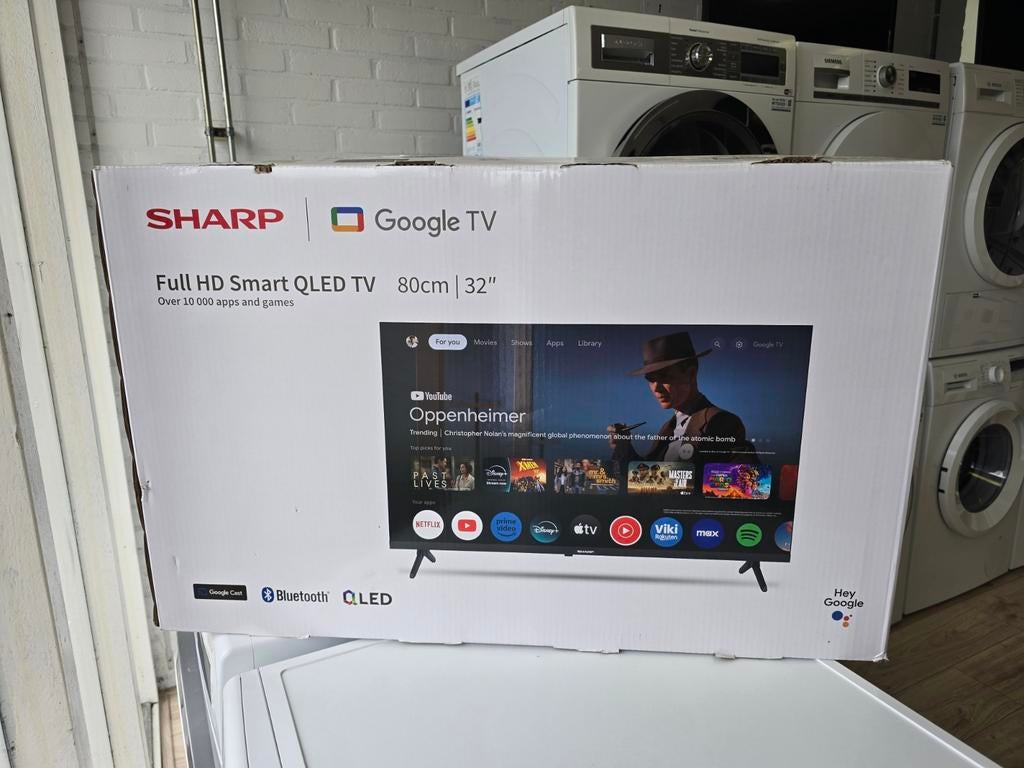 Sharp 32 inch Qled televisie | Google tv | ZGAN! | Garantie, QLED, 80 tot 100 cm, Zo goed als nieuw, Smart TV