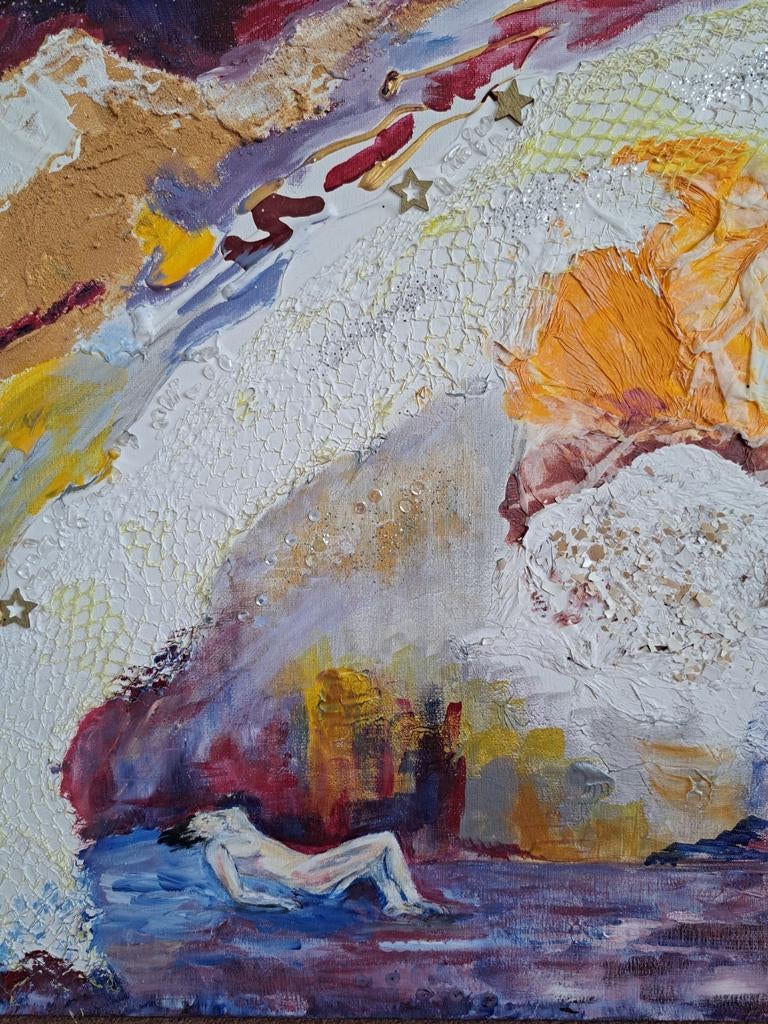 Abstract schilderij met textuur en figuur, Antiek en Kunst, Kunst | Schilderijen | Modern, Ophalen of Verzenden