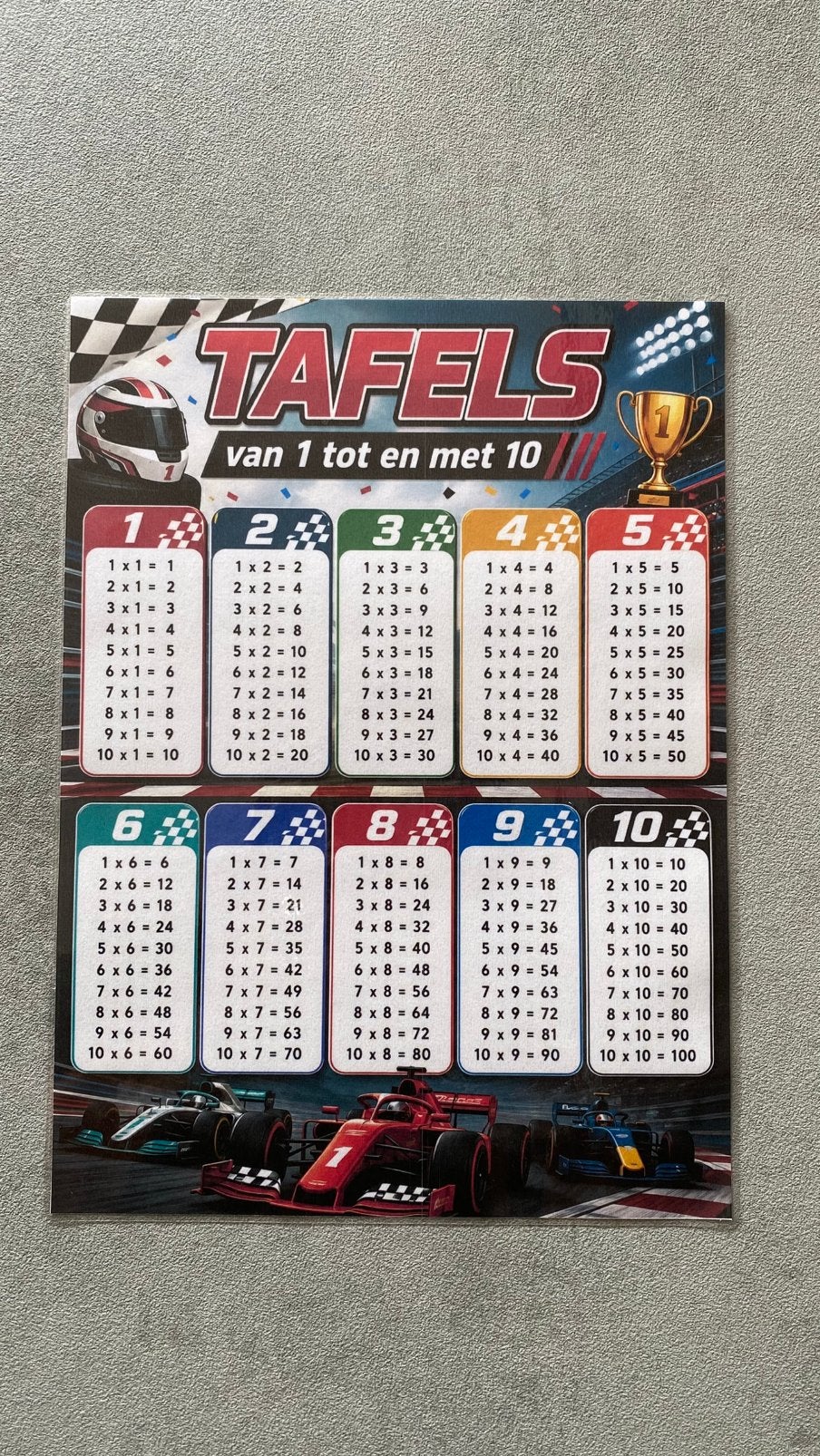 Tafelposter 1 t/m 10 - race style!, Verzenden, Nieuw