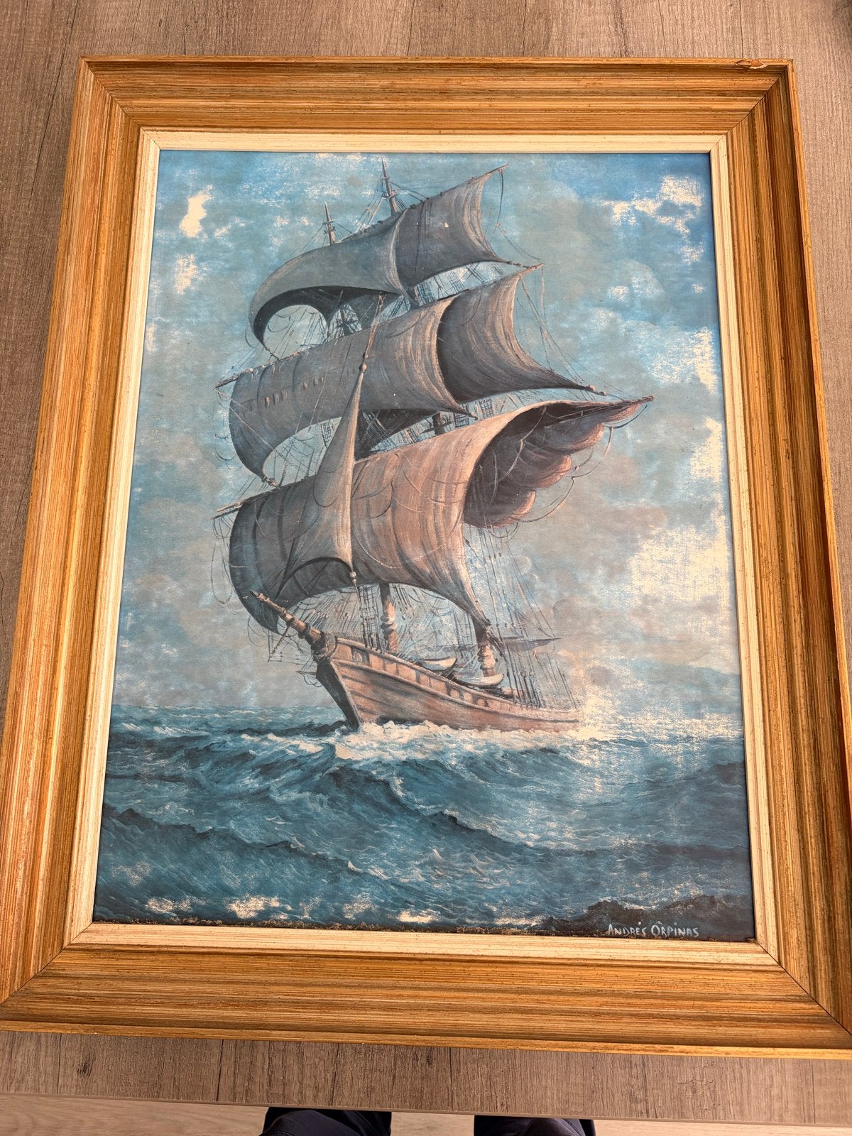Schilderij van Andres Orpinas - Zeilschip op woeste zee, Maritiem / water, Doek, Realistisch, Ophalen of Verzenden