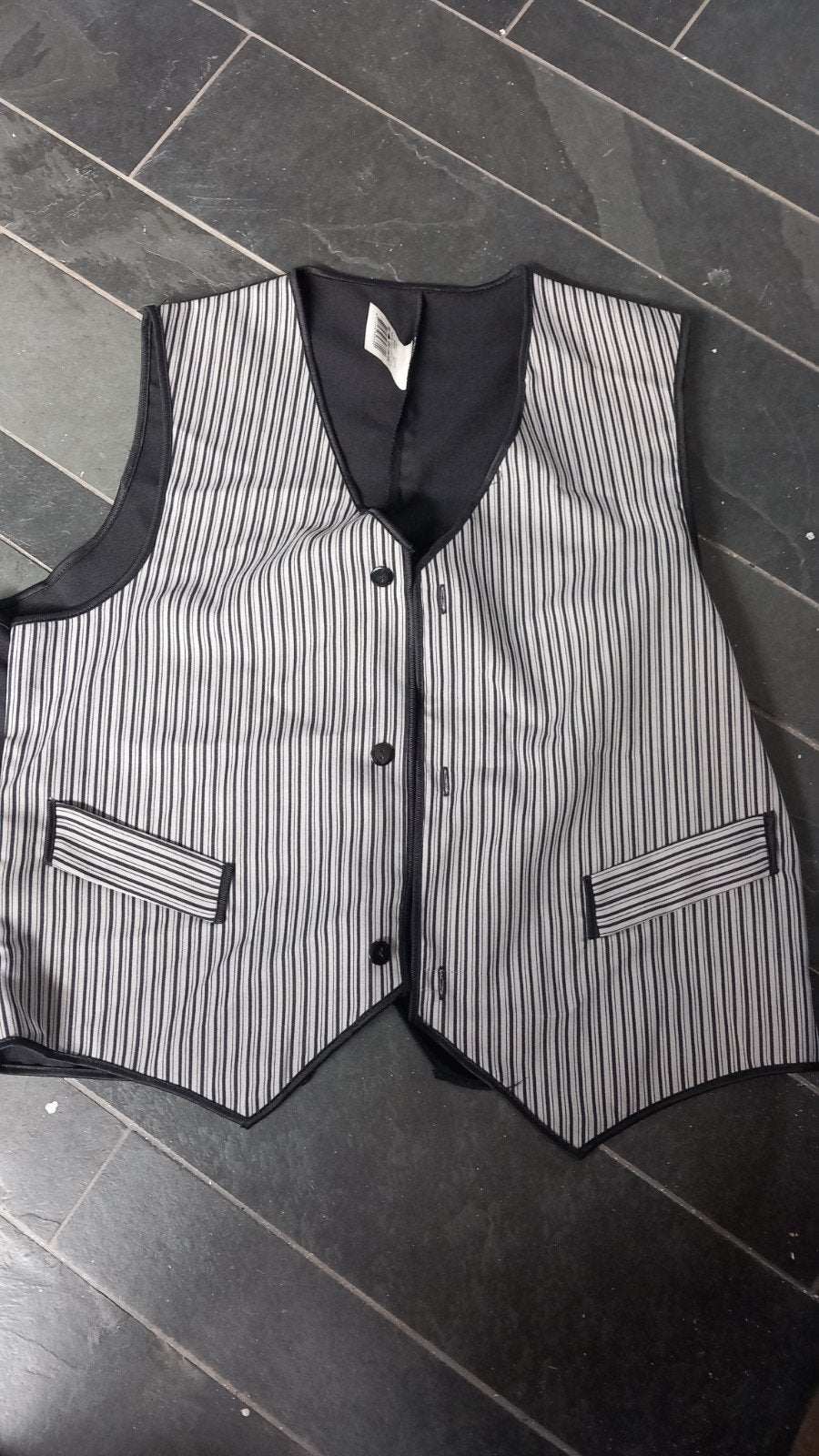 Zwart grijs gestreepte heren gilet maat 52 / L, nieuw., Ophalen of Verzenden, Nieuw, Maat 52/54 (L), Zwart