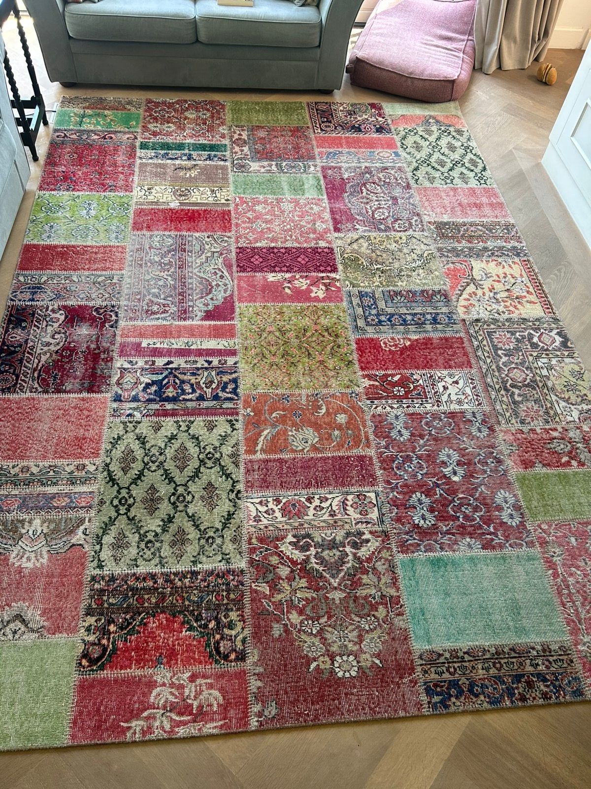 Handgemaakt patchwork vloerkleed, Ophalen, Zo goed als nieuw, Rechthoekig, 200 cm of meer