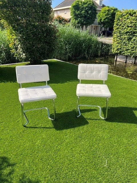 2 witte retro eetkamerstoelen – chroom buisframe, Ophalen, Gebruikt, Twee, Wit
