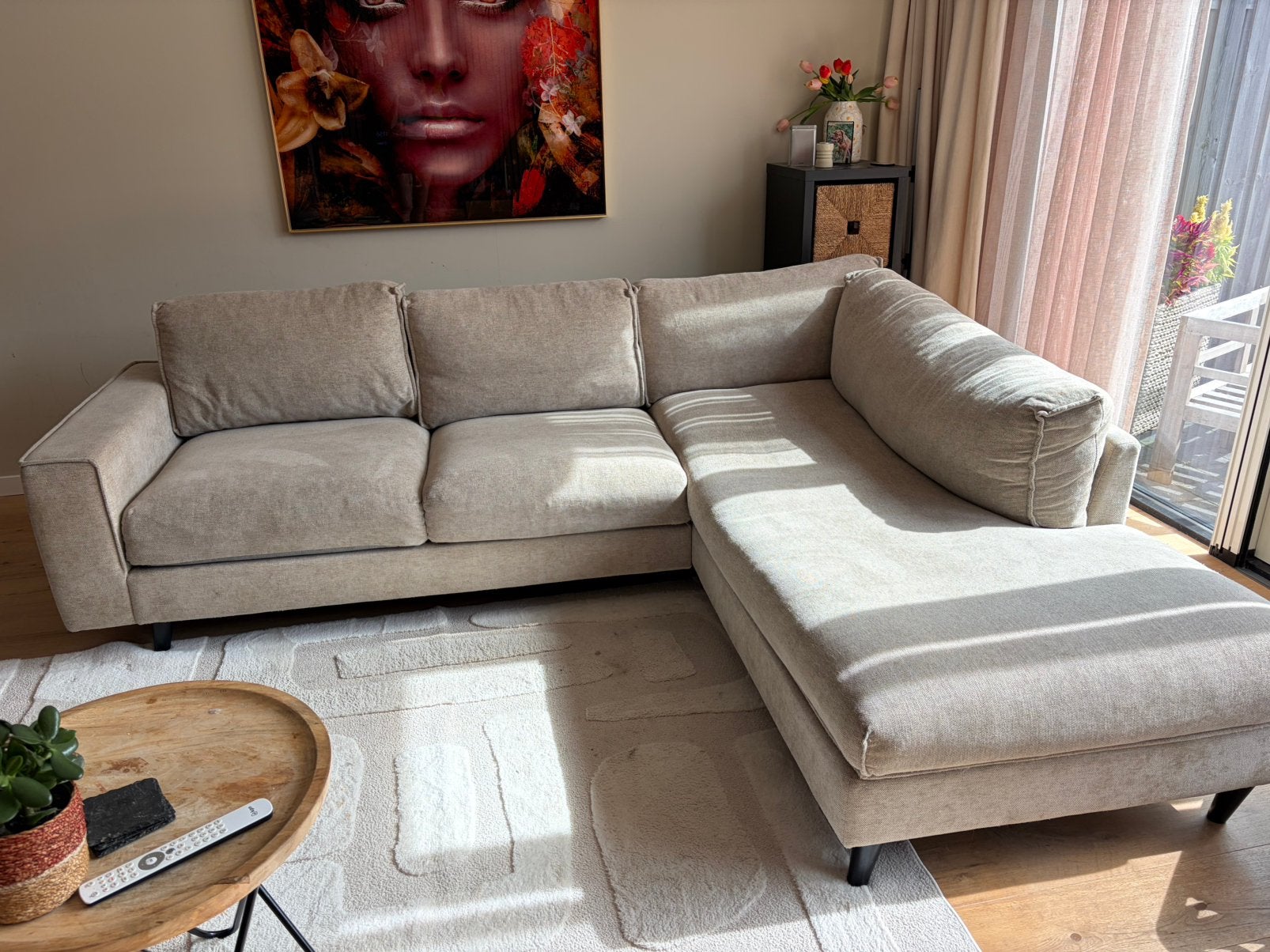 Goossens hoekbank Jonas beige moet zsm weg, Ophalen, Gebruikt, Stof