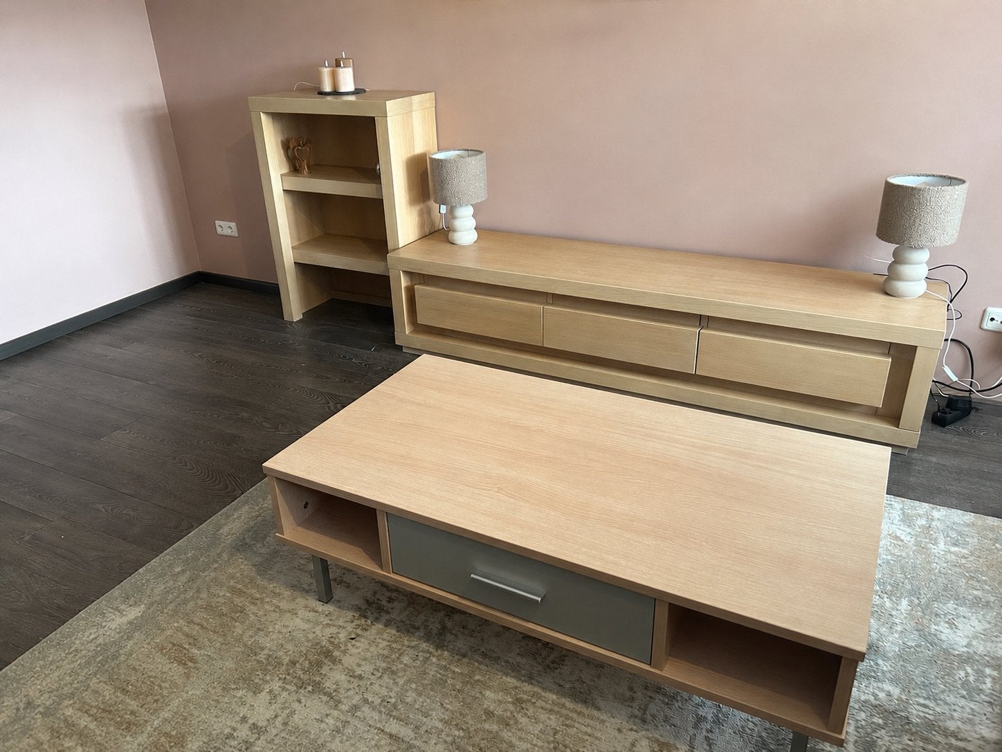 Complete Woonkamerset: Dressoir, Vitrinekast, TV-meubel & Sa, Ophalen, Gebruikt, 200 cm of meer, Met lade(s)