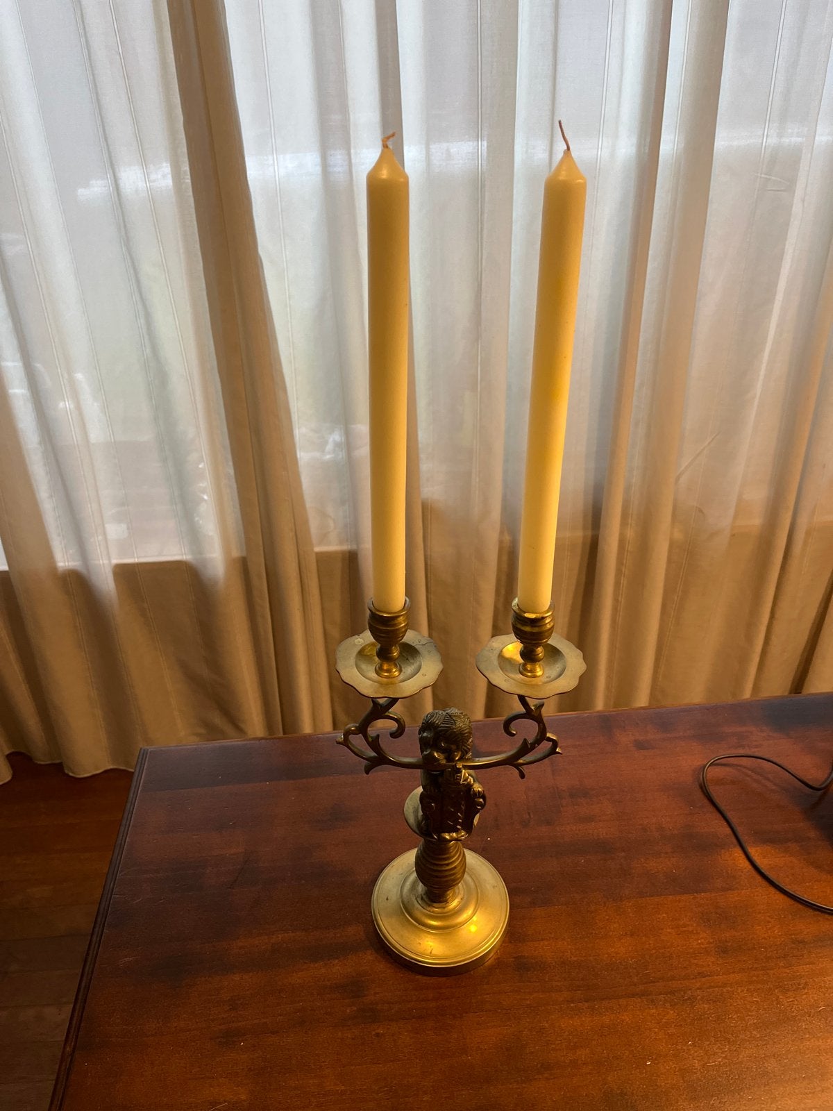 Antieke Messing Kandelaar met Leeuw en Amsterdamse Kruizen, Ophalen, Koper of Brons