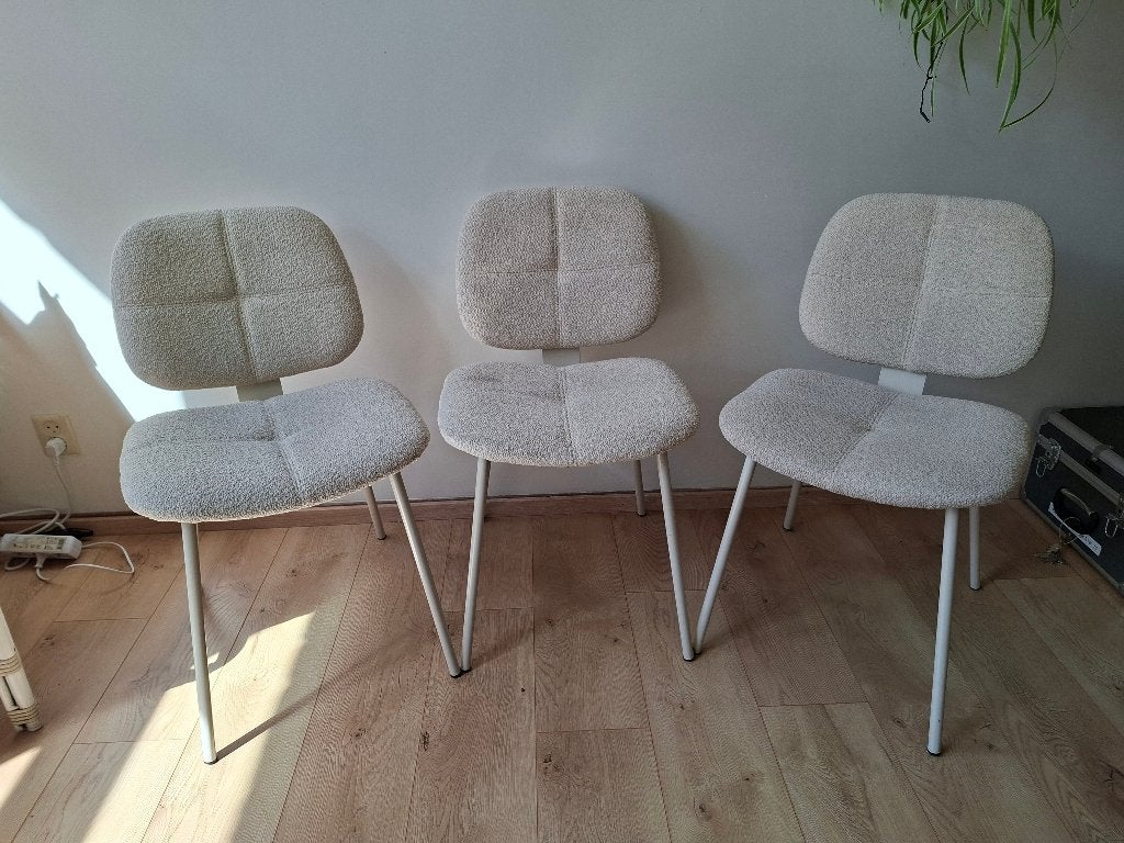 3 eetkamerstoelen gestoffeerd, Ophalen, Gebruikt, Drie, Wit