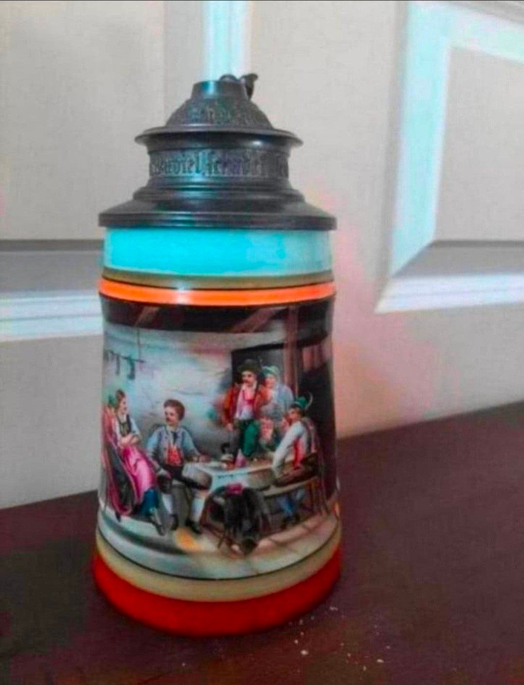 Duitse bierpul met tinnen deksel - decoratief. Bierkrug, Antiek en Kunst, Ophalen of Verzenden