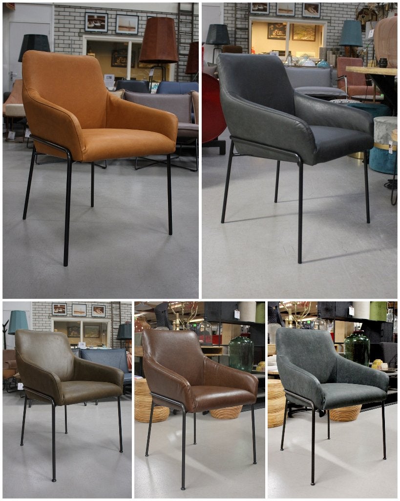 7 x luxe eetkamerstoel Jolly Jess design metaal & leer, Huis en Inrichting, Ophalen, Zo goed als nieuw, Leer, Vijf, Zes of meer stoelen