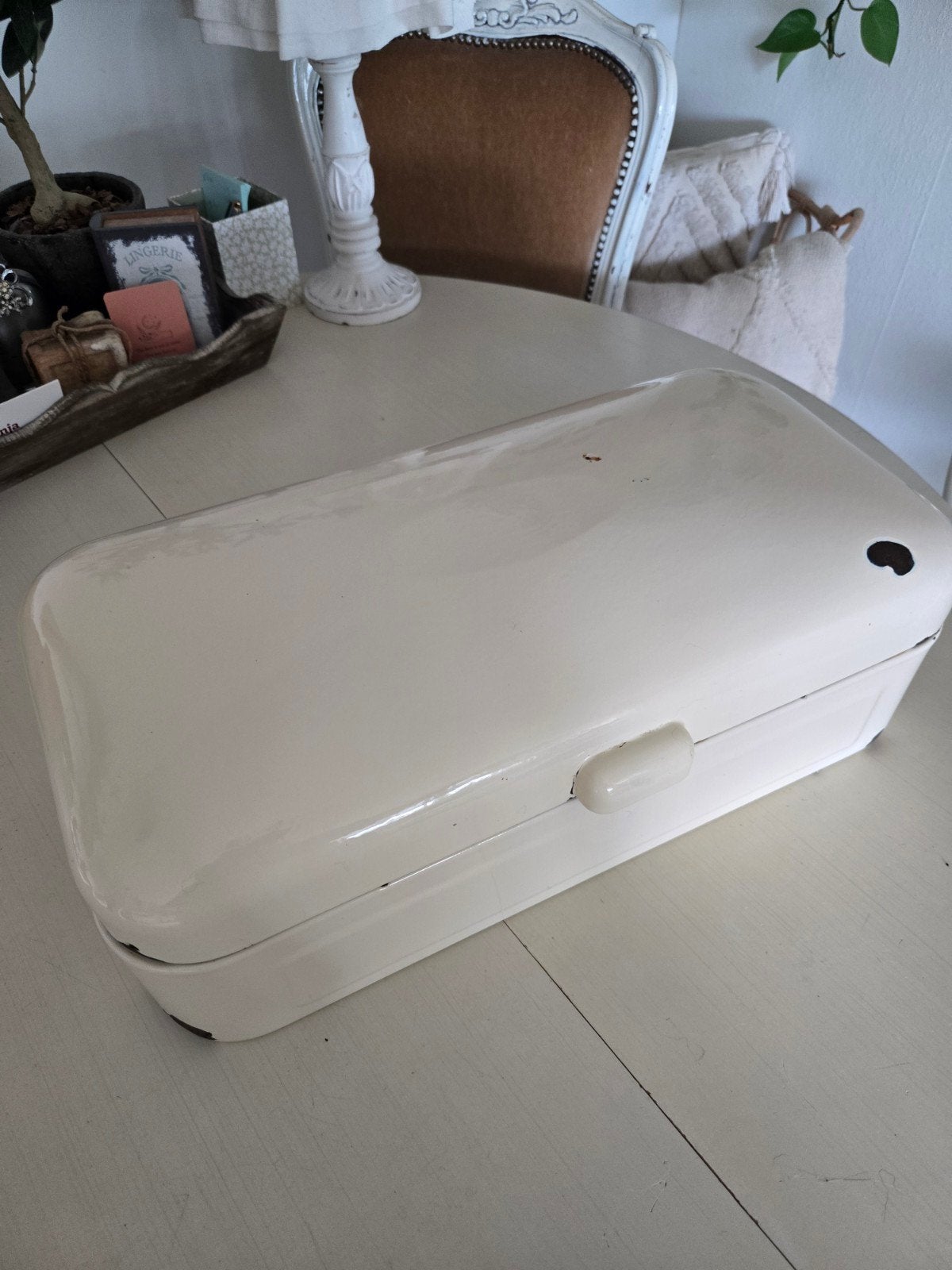 Vintage Brocante Broodtrommel - Crème Emaille, Ophalen of Verzenden, Gebruikt, Overige materialen