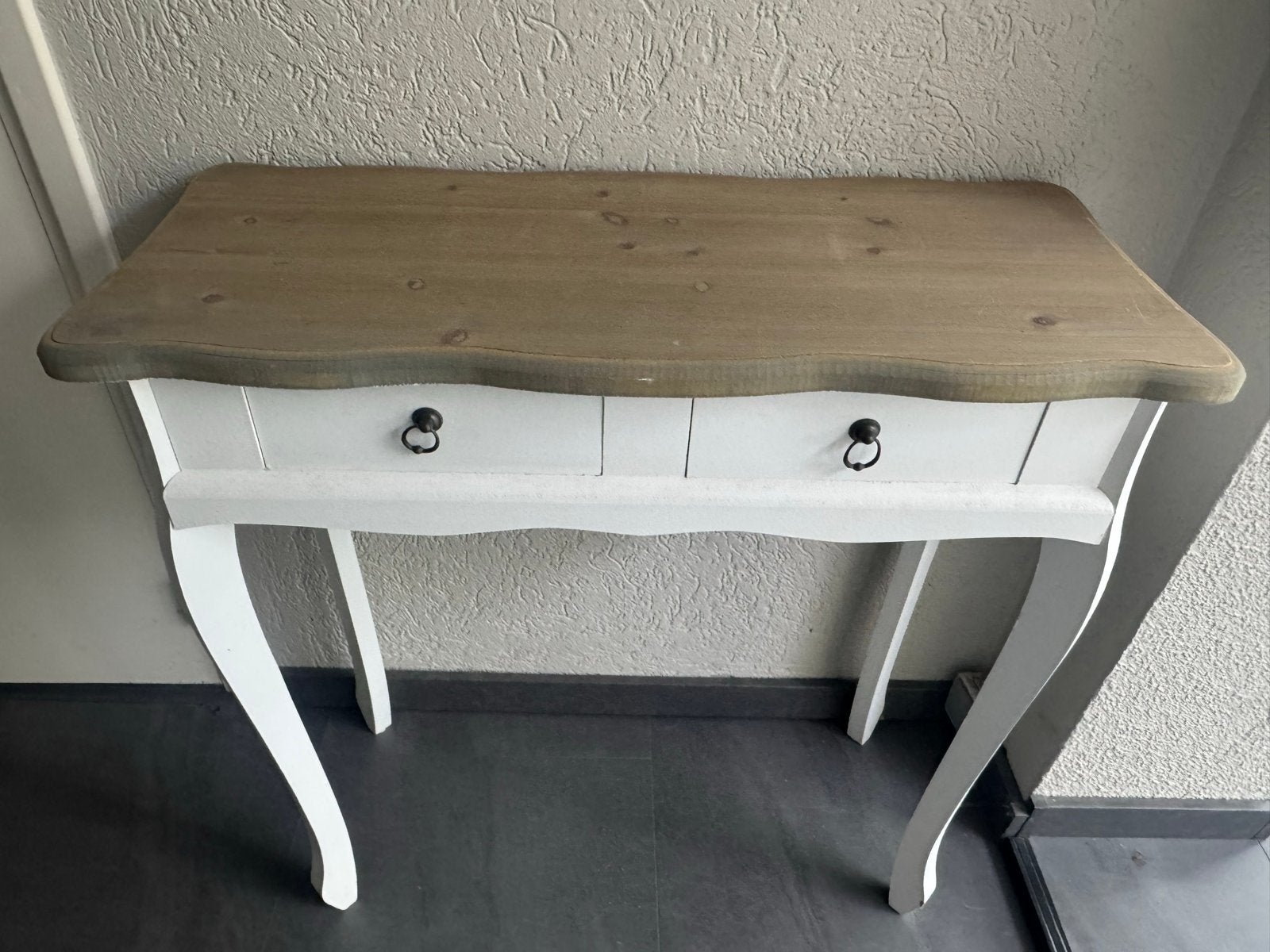Sidetable Wit met Houten Blad en 2 Lades, Huis en Inrichting, Tafels | Sidetables, Ophalen, 50 tot 100 cm, Zo goed als nieuw, Overige houtsoorten