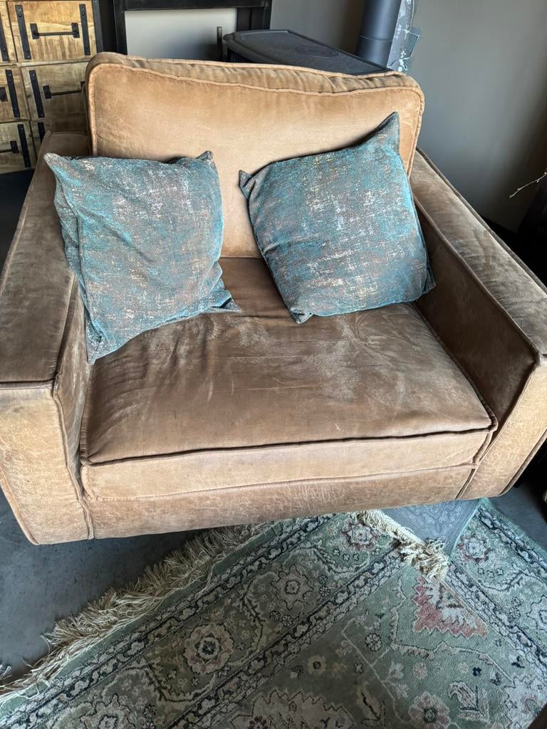 Cognac kleur loveseat., Huis en Inrichting, Ophalen, Gebruikt, Tweepersoons, 75 tot 100 cm