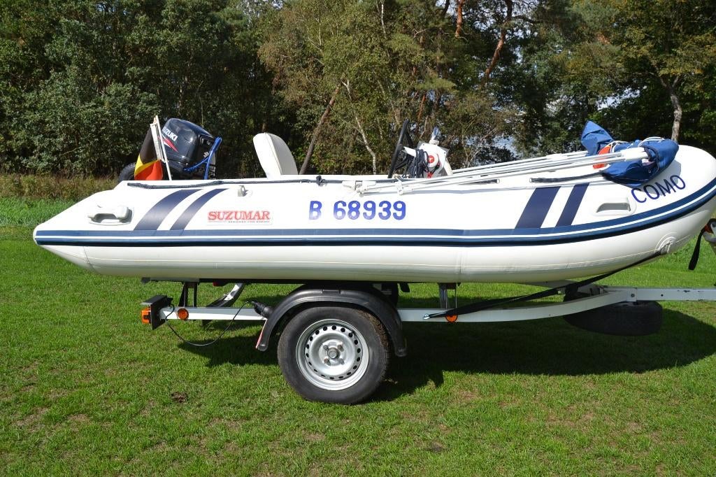 NIEUWSTAAT SUZUMAR 3.6 mtr. 15 PK Suzuki ECO 4 takt+Trailer, Aluminium, Zo goed als nieuw, Benzine, Minder dan 70 pk