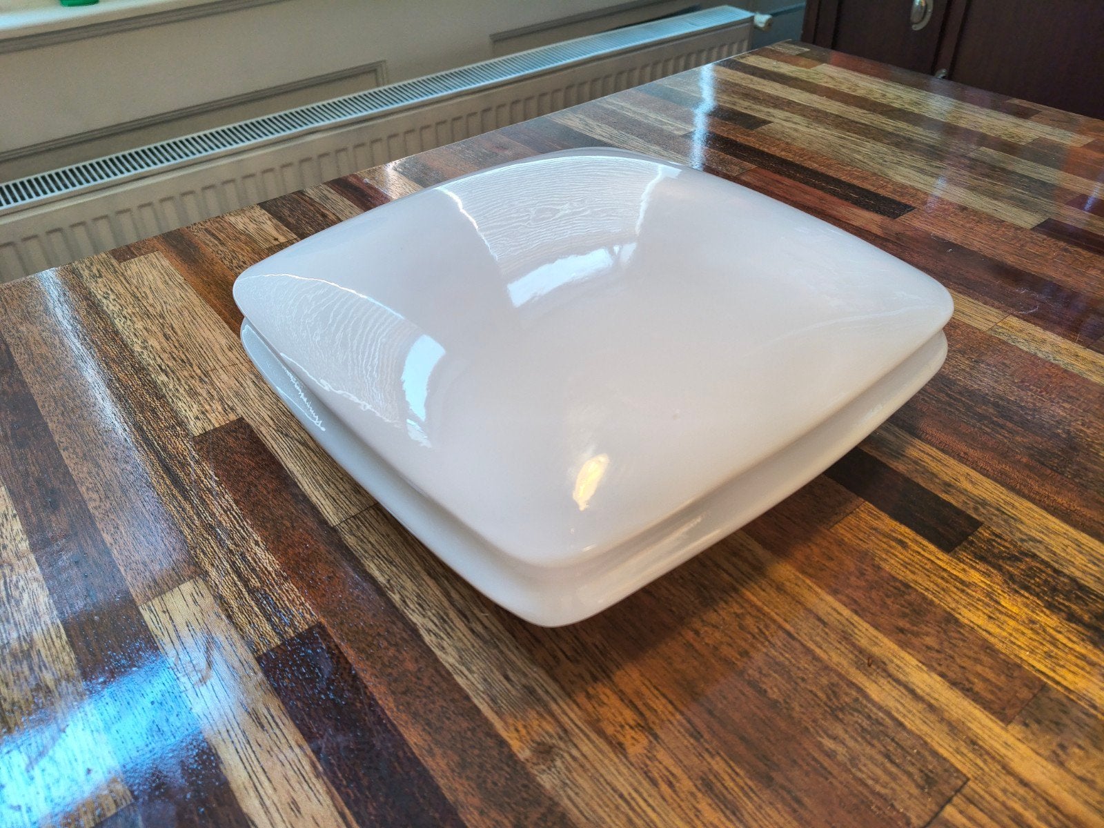 Jaren '60 Vintage Opaline Plafondlamp plafonaire sixties, Wit, Gebruikt, Ophalen of Verzenden, Glas