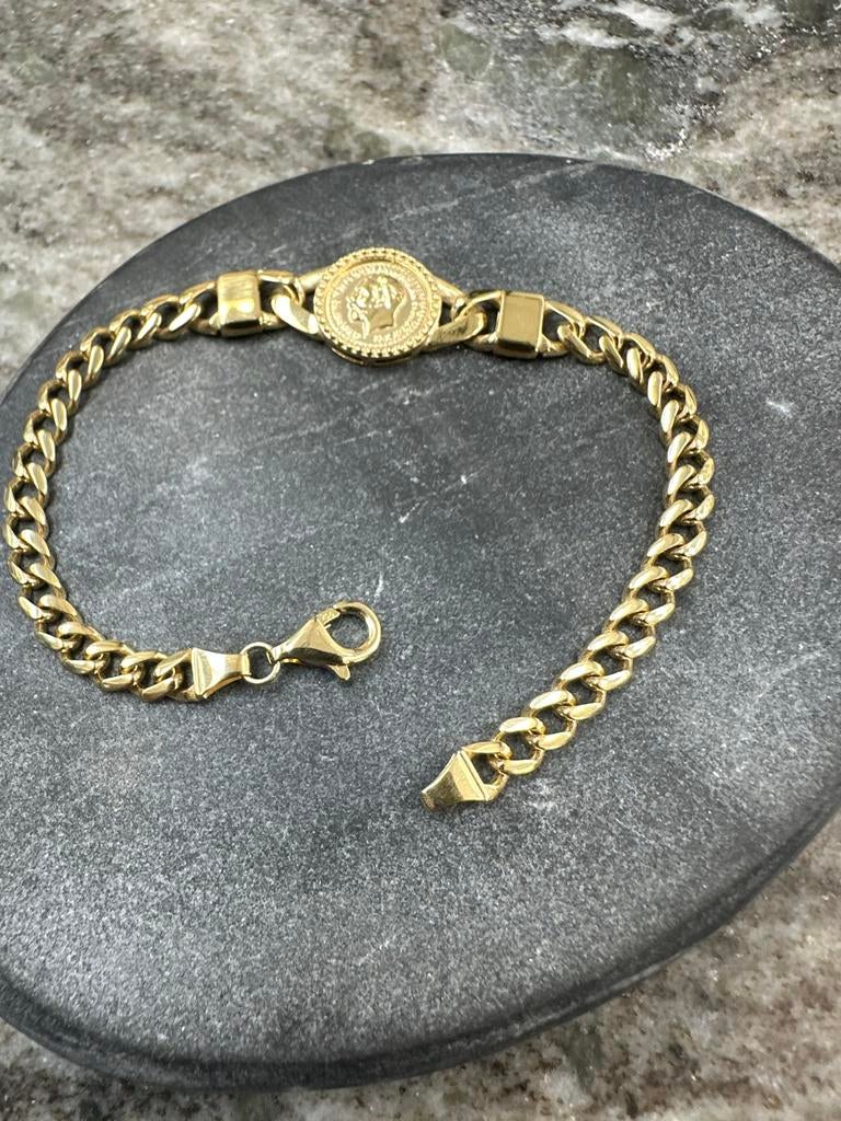 18k Gouden Munt Armband - Klassiek Design, Ophalen of Verzenden, Gebruikt, Goud