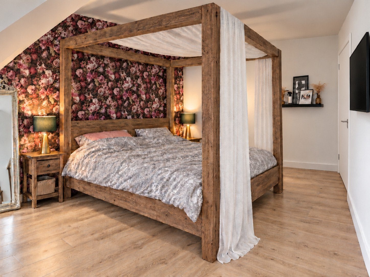 Prachtig Goossens Hemelbed - Massief Hout, Huis en Inrichting, Ophalen, 210 cm, Tweepersoons, Zo goed als nieuw